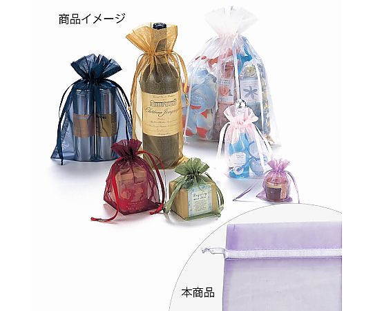 オーガンジーバッグ 平袋タイプ M ラベンダー(LV) 10枚 淡いラベンダー色の袋が平たく広げられた状態