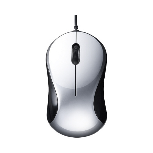 有線　静音　３ボタンマウス　シルバー画像