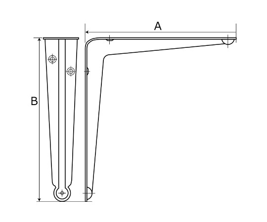 シルバー棚受　250×300mm　2本入 表面が光沢のあるシルバーの棚受けが横向きに並べられる状態