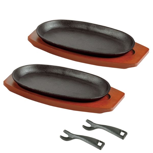 ステーキ関連用品 スプラウト 鉄鋳物製ステーキ皿 小判型 23×13cm 2枚組 パール金属画像