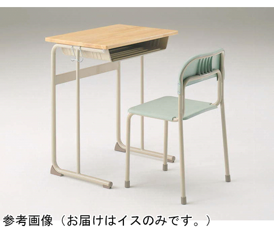 教室用固定式イス 木製の座面と金属製フレーム、前から見たシンプルなデザイン