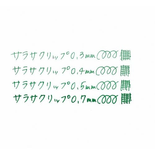 サラサクリップ 0.5mm 緑30本 緑色のクリップが30本並べられたパッケージの上面