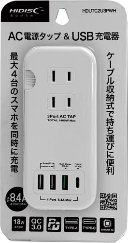 ＵＳＢ　Ａ／Ｃ充電ポート付き電源タップ画像