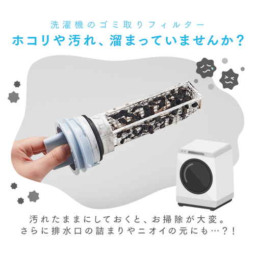 ネット型洗濯機ゴミ取りフィルター　ドラム式A-02 透明なフィルターが部分的に見えている横からのアングル、綺麗に整った状態。