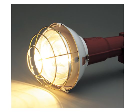 リフレター投光器　防雨プラグ付コード5m　500W 前面が明るく照らされ、コードが巻きつけられた状態