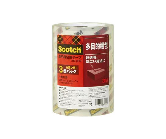 スコッチ®透明梱包用テープ313 3PN 透明 中量物用 48mm×50m 1箱（12パック）