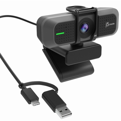 4K　2倍デジタルズーム　Webカメラ　ブラック　1台 横から見たエッジのシャープなデザインと光沢のある黒いボディ