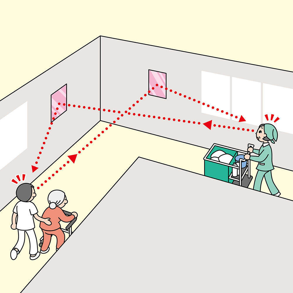 FFミラー通路　片側用(接着タイプ) 透明な接着面が見える片側用のミラー