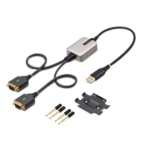 USB-RS232Cシリアル変換ケーブル　ストレート　61cm　ブラック　1本 ケーブルが直立し、両端にコネクタが見える状態