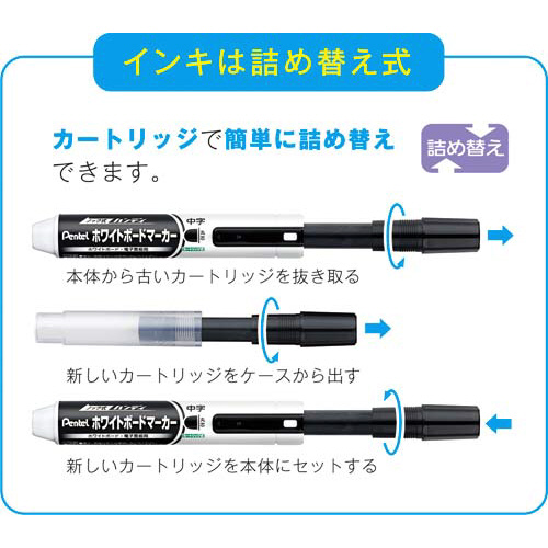 ハンディ ホワイトボードマーカー 中字丸芯 赤 赤い筐体のマーカーが手に持たれている様子