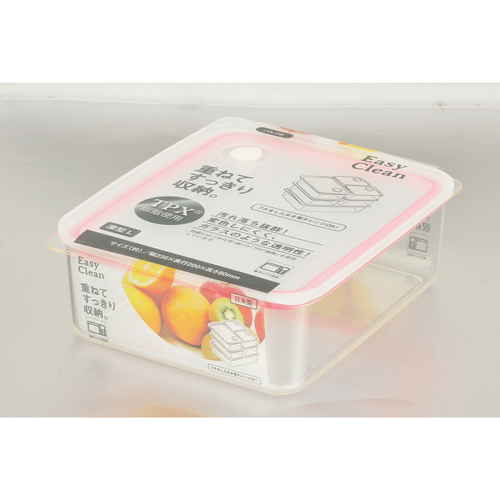保存容器　2.3L　Easy　Clean　深型密閉保存容器　L　ピンク 透明な密閉容器の上面が見える状態、ピンクのふたとスムーズな曲線が特徴的。