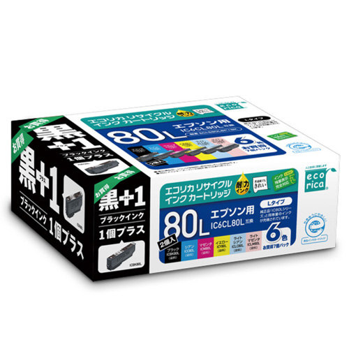 エコリカインク　エプソン　ＩＣ６ＣＬ８０Ｌ６色＋黒画像