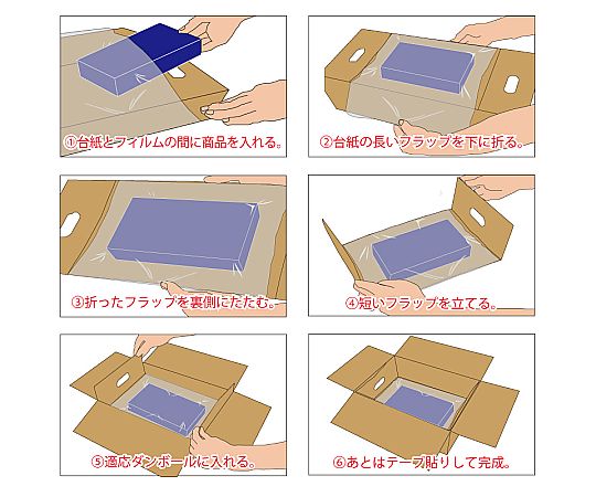 段ボール用フィルムパッド　A5用-80　5枚 透明なフィルムパッドが数枚重ねられた状態。