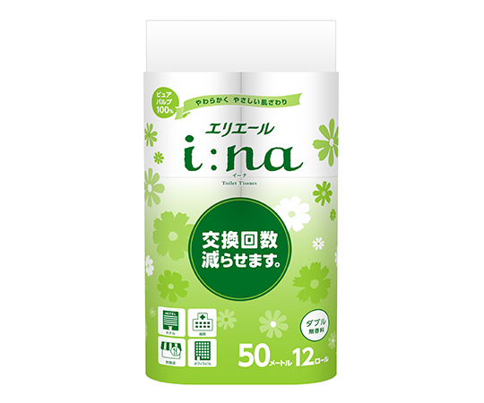 エリエールi：na（イーナ）トイレットティシュー　無香料　ダブル　50m　12ロール×6パック画像