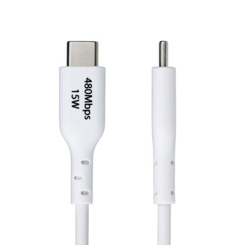 USB2.0ケーブル　Type　A(オス)-Type　C(オス)　1m　ホワイト　1本 白いケーブルが直線的に伸びている様子
