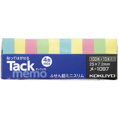 ﾀｯｸﾒﾓ(付箋) 超ﾐﾆｻｲｽﾞ･ｽﾘﾑﾀｲﾌﾟ 25×7.2mm 4色 1ｾｯﾄ(100冊:10冊×10ﾊﾟｯｸ)画像