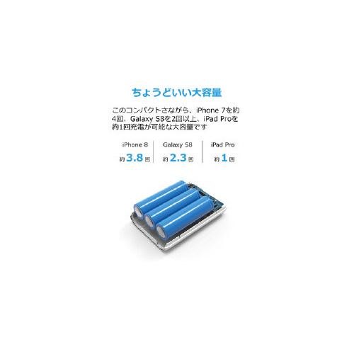 PowerCore 10000 A12630219 黒いパッケージの上に商品が置かれ、白いテキストが目立つ状態