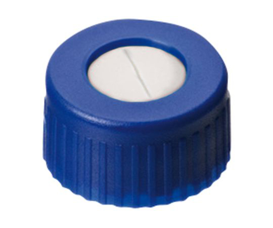 オートサンプラー用バイアルキャップ（キャップ規格9-425用） 青スクリューキャップ+スリットセプタム（PTFE/シリコン） 100個入画像