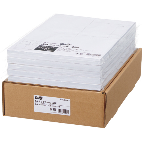 A4ﾀｯｸｼｰﾙ 業務用 4面 105×148.5mm 1箱(500ｼｰﾄ:100ｼｰﾄ×5冊)画像