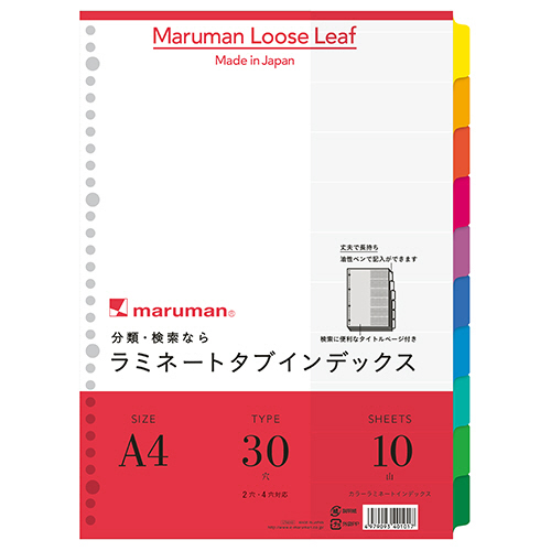 ﾗﾐﾈｰﾄﾀﾌﾞｲﾝﾃﾞｯｸｽ A4 30穴 10色10山 1組画像