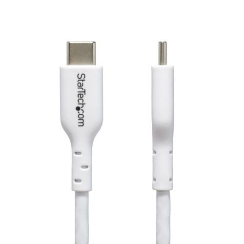 USB-C充電ケーブル　Type　C(オス)-Type　C(オス)　1m　ホワイト　1本 真上から撮影された白色の充電ケーブルが並んでいる様子
