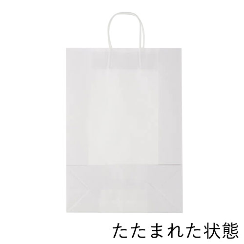 手提げ紙袋（白・丸紐・幅340×マチ140×高さ480mm） 正面を向き丸紐が立った1つの白い紙袋でマチが見える状態