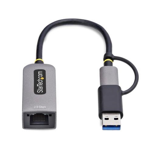 USB有線LANアダプター　2.5Gbps対応　スペースグレー　1個 商品が置かれた状態で、側面が見える角度から撮影された様子
