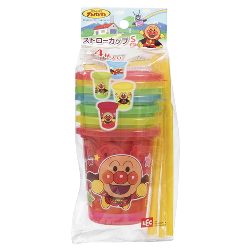 ストローカップ　アンパンマン　S　180ml　4個　セット　ベビー　コップ　キャラクター 複数のカラフルなストローカップが並べられた状態