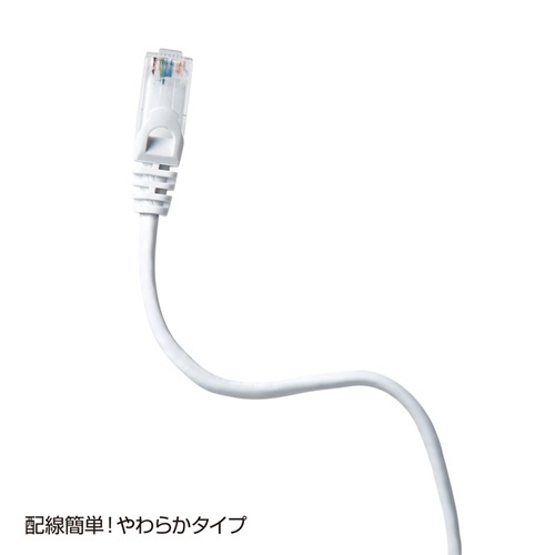 カテゴリ6UTP　LANケーブル　ホワイト　10m　1本 直線的に置かれたホワイトの LAN ケーブルが束ねられた様子