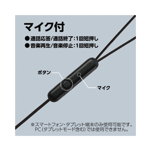 カナル型マイク付きイヤホン(イヤーピース付き) 全体が見える位置にあるイヤホンとイヤーピースが並べられた様子
