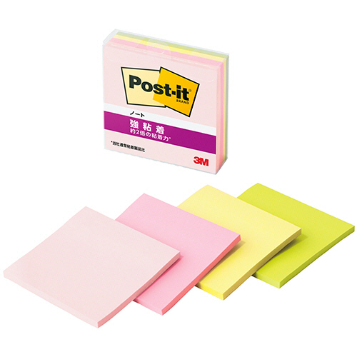 ﾎﾟｽﾄ･ｲｯﾄ 強粘着ﾉｰﾄ ﾏﾙﾁｶﾗｰ4 75×75mm 4色 1ｾｯﾄ(40冊:4冊×10ﾊﾟｯｸ)画像