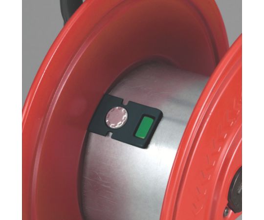 コードリール サンデーリール 単相100V 1.25SQ 20m 温度センサー付 温度センサーがついたコードリールが横向きに配置された状態