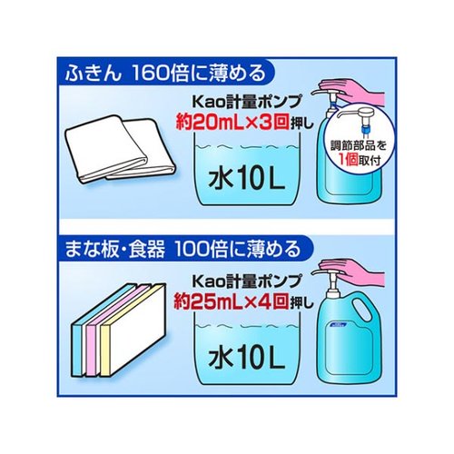 漂白剤 キッチンハイター 5kg 業務用 花王 白いパッケージが正面を向いている状態で、鮮やかな青いラベルが目立つ。