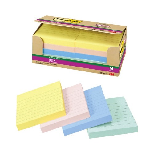 ポストイット強粘着７５×７５罫線パステル混色１０冊画像