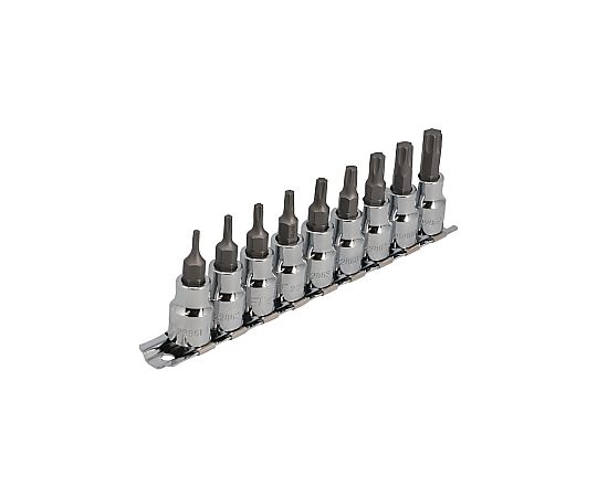ヘクスローブビットソケットセット　9PCS　3/8DR 複数のビットソケットが揃い、プロ仕様の質感を見せる状態。