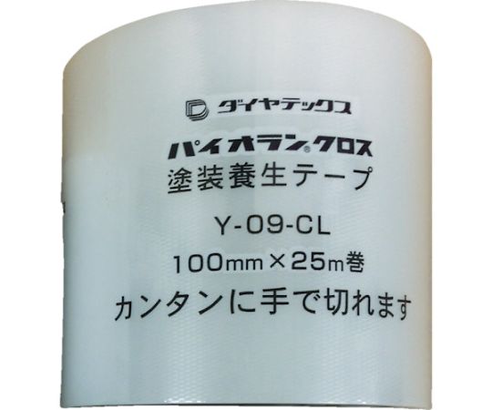 塗装・建築養生用テープ 100mmx25m クリア 巻かれた状態で横に置かれた透明なテープ