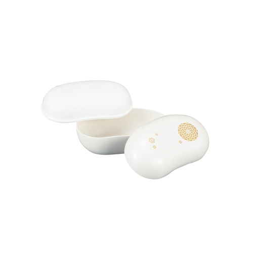 弁当箱　360ml　ビーンズ弁当　金百華　パール百華 透明な蓋を持つカラフルな2段式のお弁当箱が横向きに置かれている様子