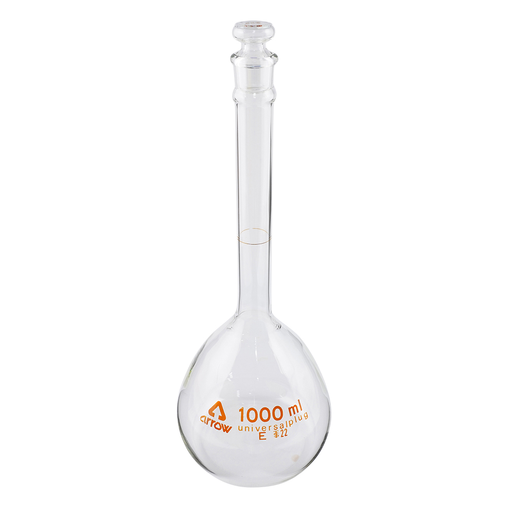 透明摺りメスフラスコ（硬質ガラス製） 白 1L画像