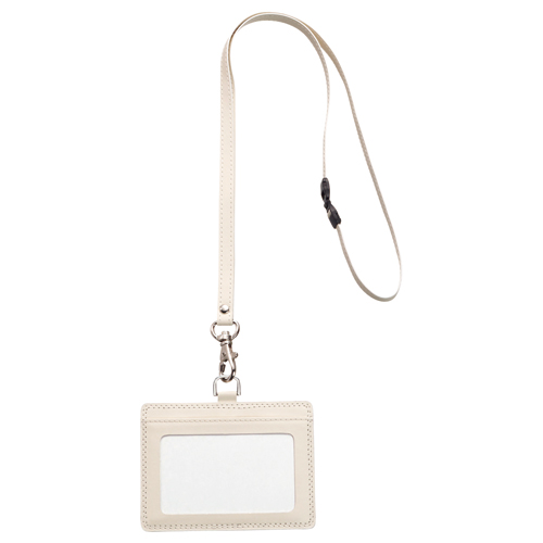 合皮製ﾈｰﾑｶｰﾄﾞﾎﾙﾀﾞｰ ﾖｺ型 ｽﾄﾗｯﾌﾟ付 ﾎﾜｲﾄ 1個画像