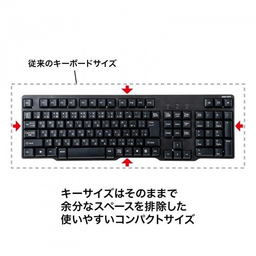 PS/2キーボード　ブラック　1台 全体が正面から捉えられ、キー配列が鮮明に見える状態。