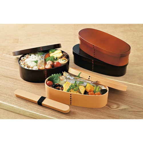 弁当箱　曲げわっぱ　抗菌　1段　600ml　スリム　BENTO　ライトブラウン 木目調の表面が美しいスリムな形状の容器