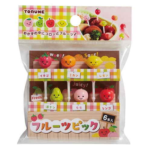 フルーツピック　6本入 カラフルなフルーツピックが控えめに並んだパッケージ正面