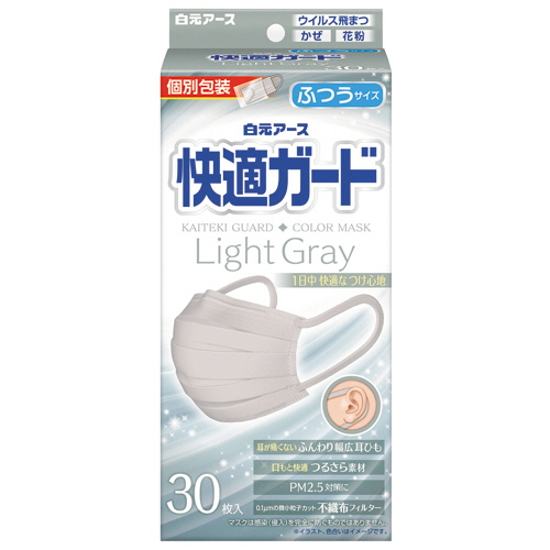 快適ｶﾞｰﾄﾞﾏｽｸ ふつう ﾗｲﾄｸﾞﾚｰ 個包装 1箱(30枚)画像