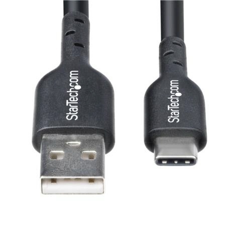 USB2.0ケーブル　Type　A(オス)-Type　C(オス)　4m　ブラック　1本 ケーブルの両端がオスで、スムーズに曲がっている柔軟な状態