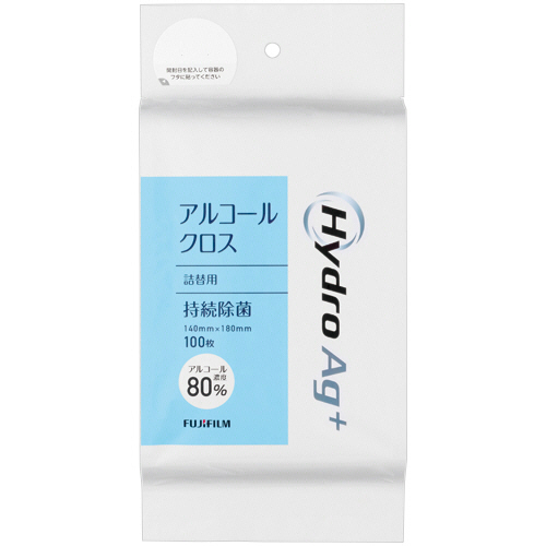 Hydro Ag+ｱﾙｺｰﾙｸﾛｽ(ｱﾙｺｰﾙ80%) 詰替用 1ﾊﾟｯｸ(100枚)画像