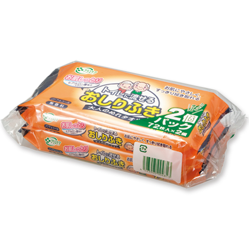 ﾌﾟﾗｽｹｱ 大人用流せるおしりふき 1ﾊﾟｯｸ(144枚:72枚x2個)