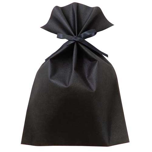ソフトバッグベーシック2穴リボン巾着 S7 厚 黒画像