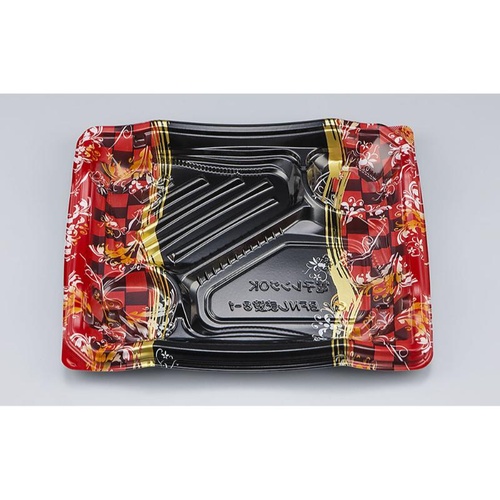 シーピー化成 弁当容器 BFNしま波8-1 筆松赤 本体画像