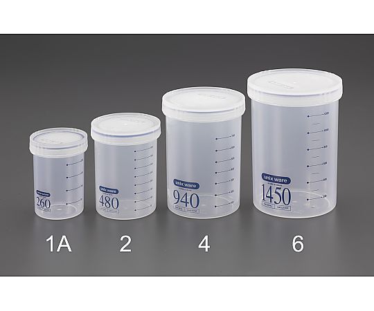 φ 75x103mm/260ml 密閉容器(丸型/目盛付) 透明な丸型容器が上面から見える状態で、目盛りが印刷されている。