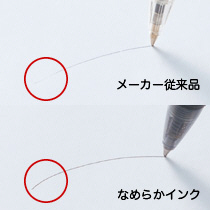ノック式油性ボールペン(なめらかインク)　0.7mm　赤　1本 赤色のノック式ボールペンが水平に置かれ、光沢のあるボディが目を引く状態